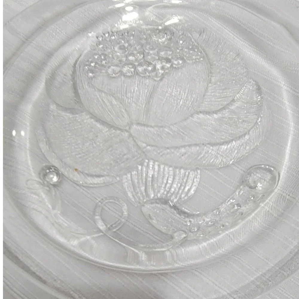 Vintage Lotus Floral Embossed Salad Dessert Plates 7.5